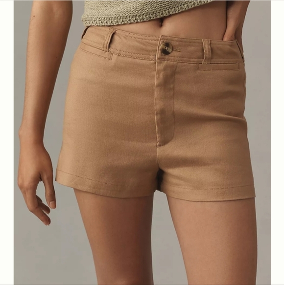 NWT Anthropologie - The Ettie Shorts by Maeve: Pitched Linen Edition Khaki - Picture 5 of 9